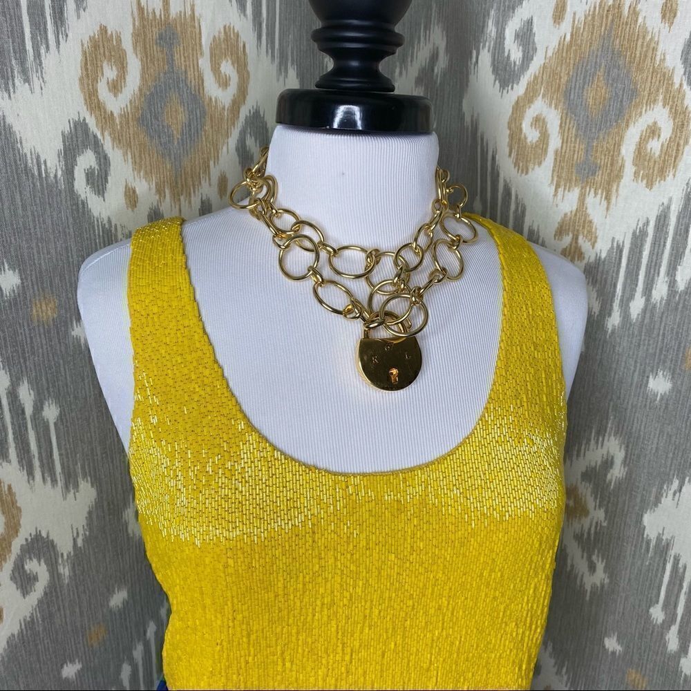 Ralph Lauren Citrus Yellow Bead Embellished Silk Georgette Tank Top - Picture 9 of 16